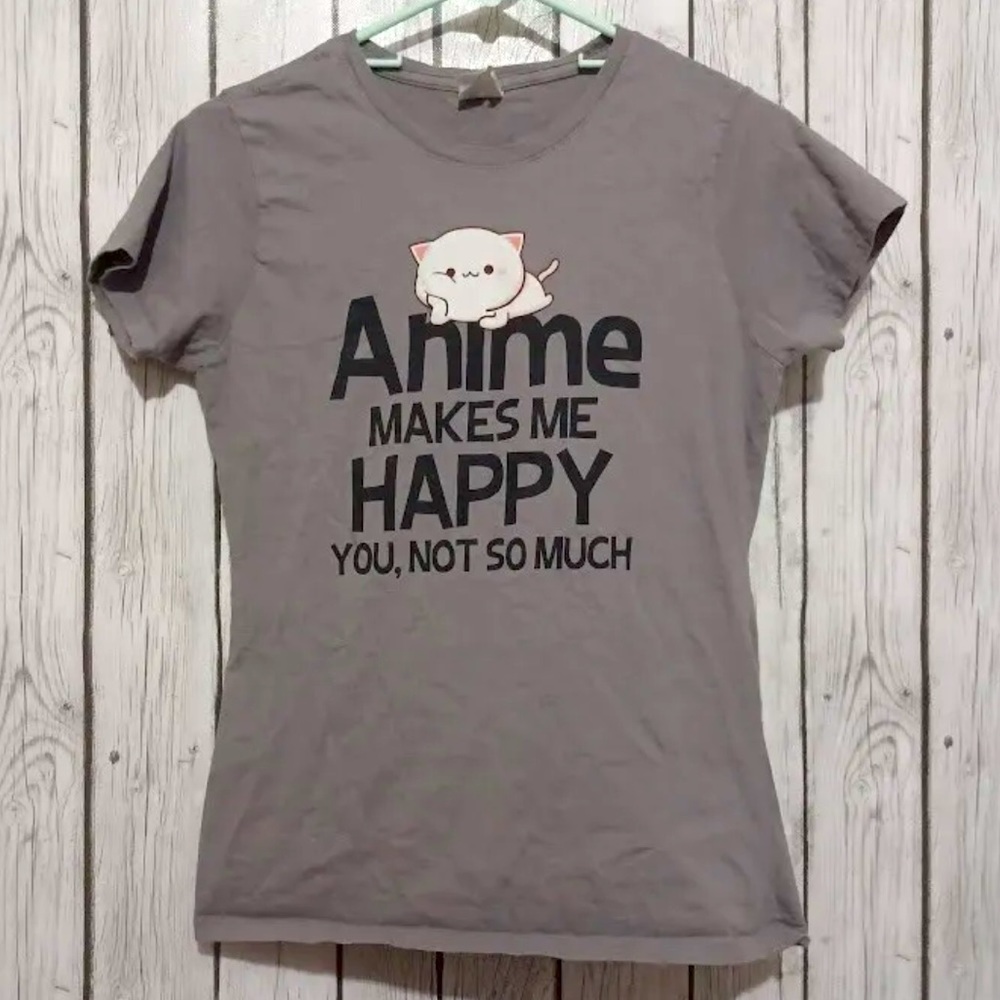NWOT Port & Company T-Shirt Anime Makes Me Happy You Not Much Kitten Cat Funny S